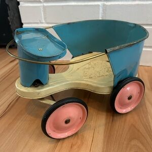 Vintage Metal Doll Buggy Stroller Car